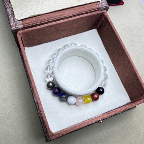 7 Chakra Handmade Bracelet with Pyrite and Natural Clear Quartz (Laboratory Certified)
