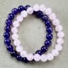 Harmony and Healing: Amethyst and Rose Quartz Bracelet Bundle with Selenite Plate for Charging