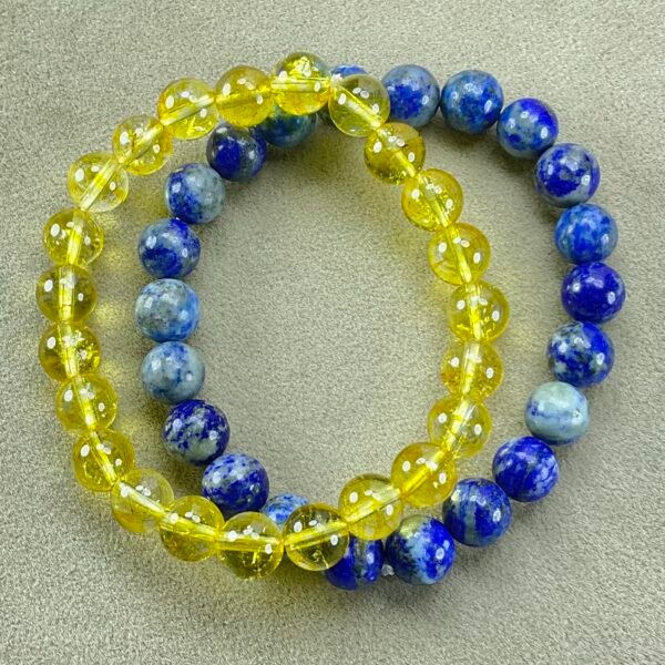Celestial Success Bundle (For Radiance and Wisdom): Citrine and Lapis Lazuli Bracelet Bundle with Selenite Plate for Charging
