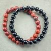 Strength and Protection: Red Jasper and Black Tourmaline Bracelet Bundle with Selenite Plate for Charging
