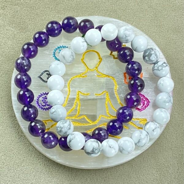 IMG_5188 Peace and Clarity: Amethyst and Howlite Bracelet Bundle with Selenite Plate for Charging